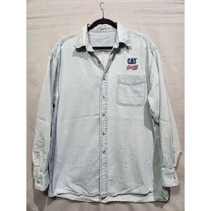 VTG Caterpillar Racing Denim Button Down‎ Embroidered Logo Shirt Sz Large No Tag